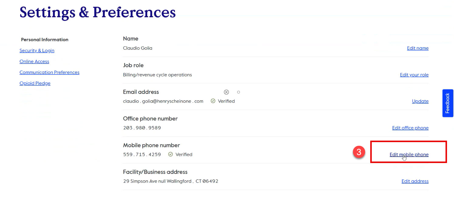 Cigna Settings and Preferences Menu